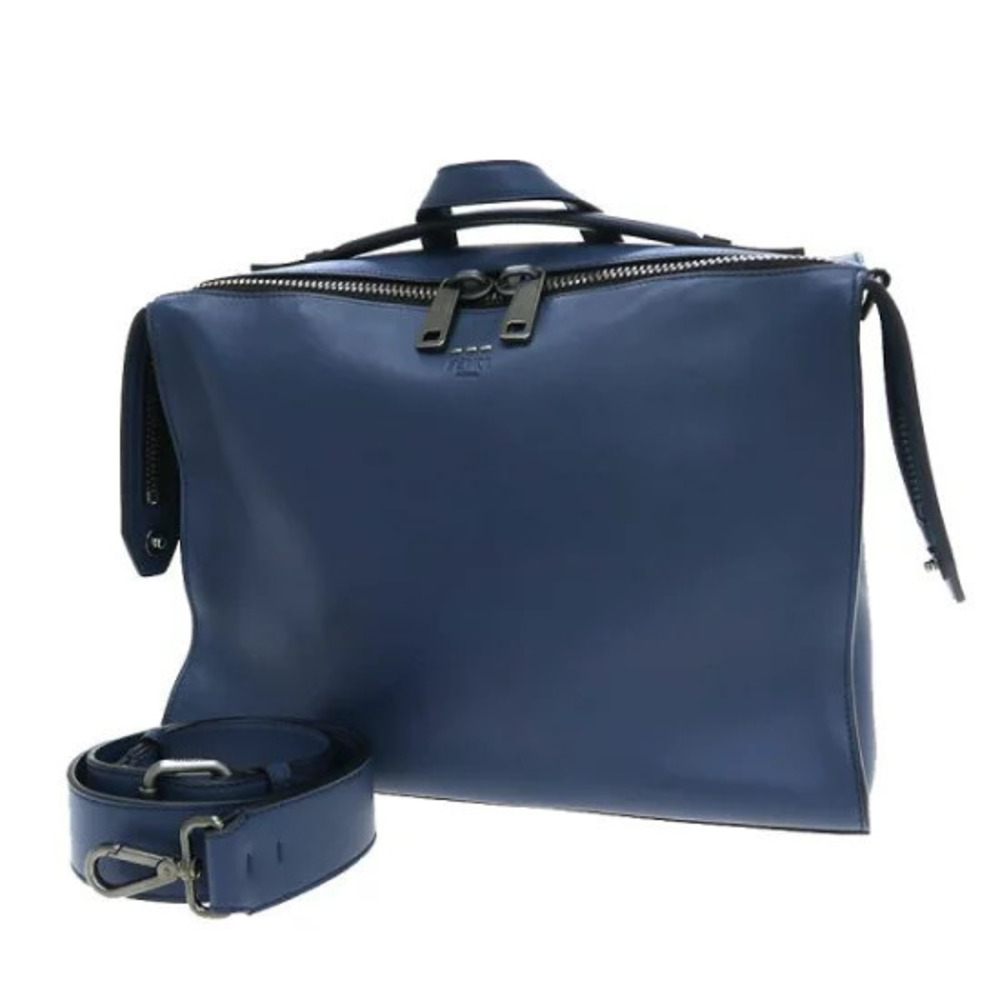 Fendi briefcase sleek leather prominent double zipper Blue